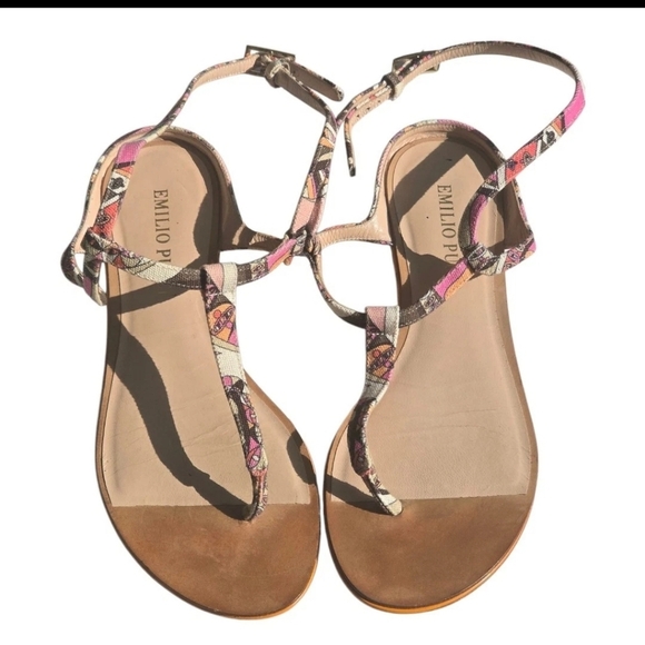 Emilio Pucci Leather Sandals Sz 36 (6) Women Buckle Colorful Italy Luxury Rare - Picture 1 of 11
